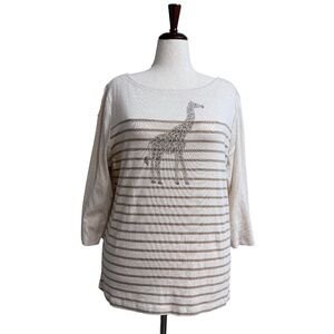 NWOT Karen Scott Plus Size Striped Giraffe Embellished 3/4 Sleeve Top - 1X